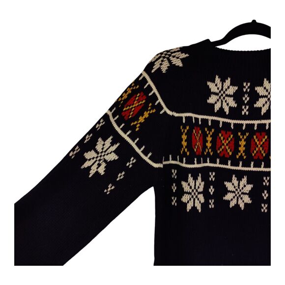 Vintage 80s JC Penney Acrylic Men's Ski Sweater Classic Navy Blue Fair Isle sz M - Picture 4 of 8